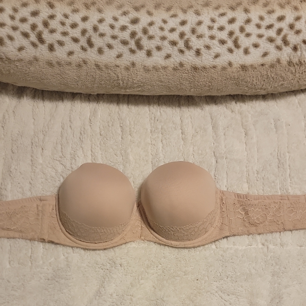 Strapless Lace-Trim Nude Push-up Bra -38F/38DDD Women Intimates